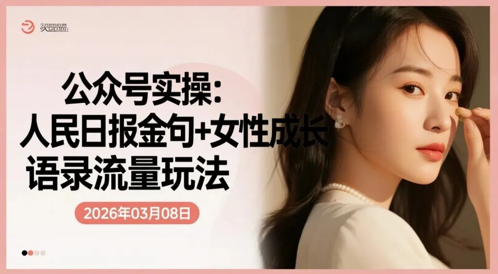 【2026.03.08】零基础公众号AI辅助实操：人民日报金句+女性成长语录流量玩法-阿吉项目网