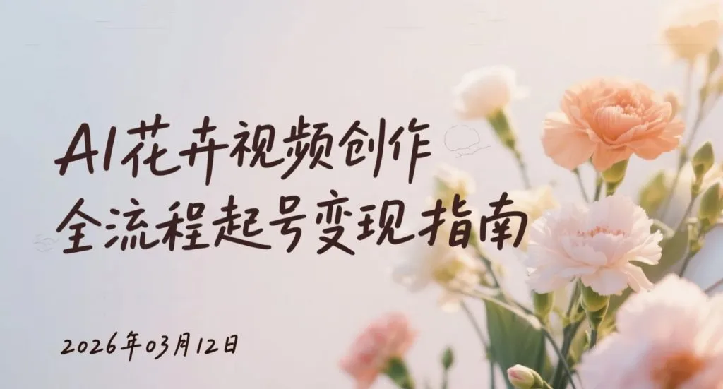 【2026.03.12】AI花卉视频创作全流程：零基础起号与变现指南-阿吉项目网