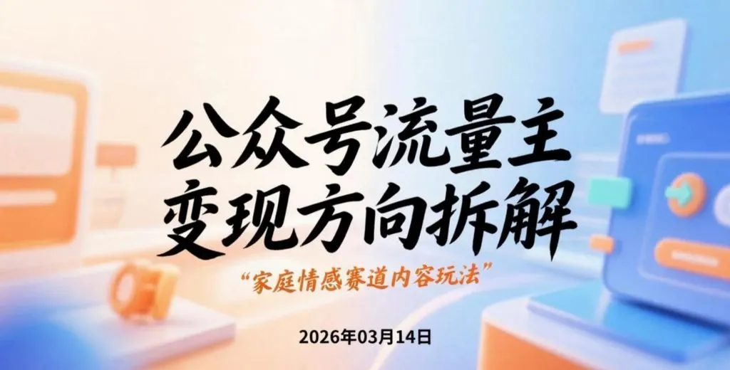 【2026.03.14】公众号流量主变现方向拆解：家庭情感赛道内容玩法与高阅读逻辑分析-阿吉项目网
