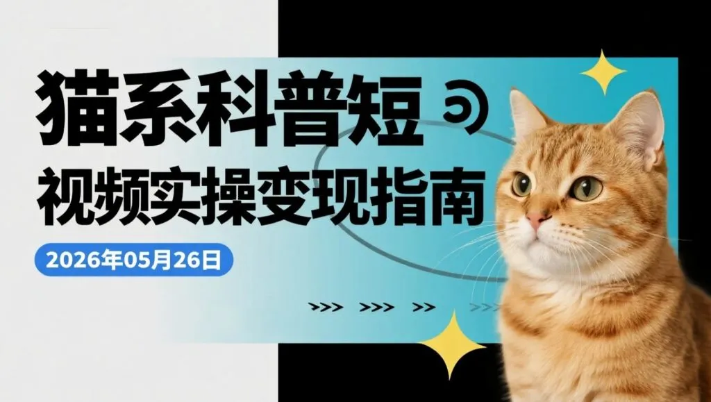 【2026.05.26】猫系科普短视频实操变现指南,剪映三大神技助你从零到月入过万-阿吉项目网