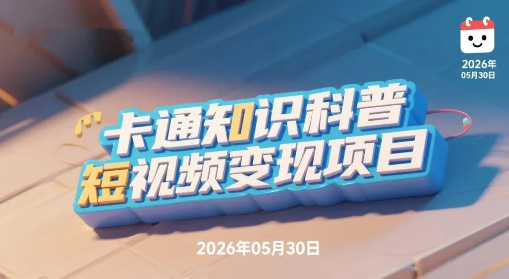 【2026.05.30】卡通知识科普短视频变现项目|从零学习卡通内容制作与平台收益玩法-阿吉项目网